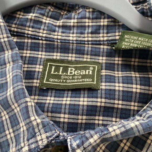 L.L. Bean Mens XL-Reg Blue & White Plaid Button-Down Shirt 100% Cotton - Picture 3 of 11